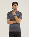 Navy Striped Pocket Polo