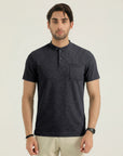 Charcoal Button-Placket T-Shirt