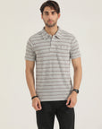 Grey Striped Pocket Polo