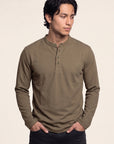 Men's Dark Brown Long Sleeve Henley Shirt