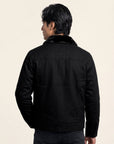 Men's Black Fur Collar Zip Jacket
