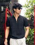 Black Texture Zip Polo