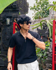 Black Texture Zip Polo