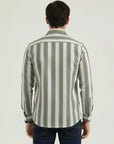 Men’s Olive & Beige Vertical Stripe Casual Shirt