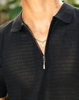 Black Texture Zip Polo