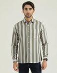 Men’s Olive & Beige Vertical Stripe Casual Shirt