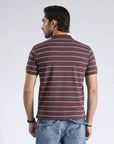 Purple Striped Zip Collar Polo Shirt