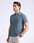 Blue Zip-Up Polo Shirt