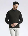 V-Neck Green Solid Sweater