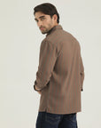 Brown Textured Front Pocket Shirt