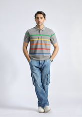 Grey Multi Strip polo