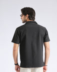 Cuban Collar Black Self Shirt