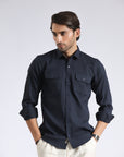 Flap Pockets Navy Shirt