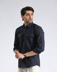 Flap Pockets Navy Shirt