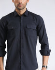 Flap Pockets Navy Shirt