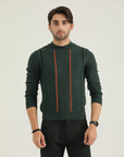 Green Stripped Neck Sweater