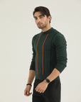 Green Stripped Neck Sweater