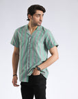 Cuban Collar Green Lining Shirt