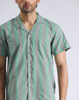 Cuban Collar Green Lining Shirt