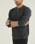 Gray Self Zip Knitwear