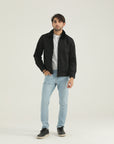 Men’s Black Fur-Collar Zip Jacket