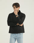 Men’s Black Fur-Collar Zip Jacket