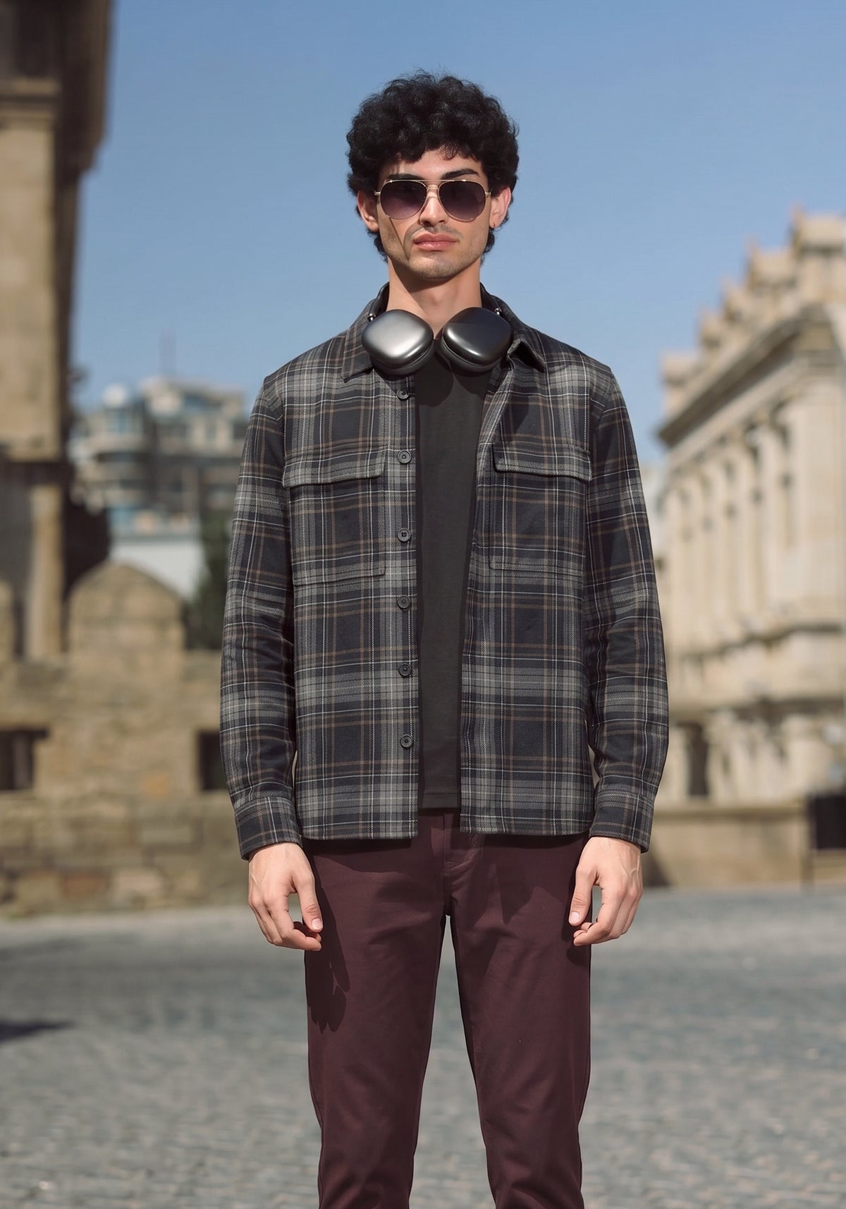 Men's Green Plaid Button-Up Shirt