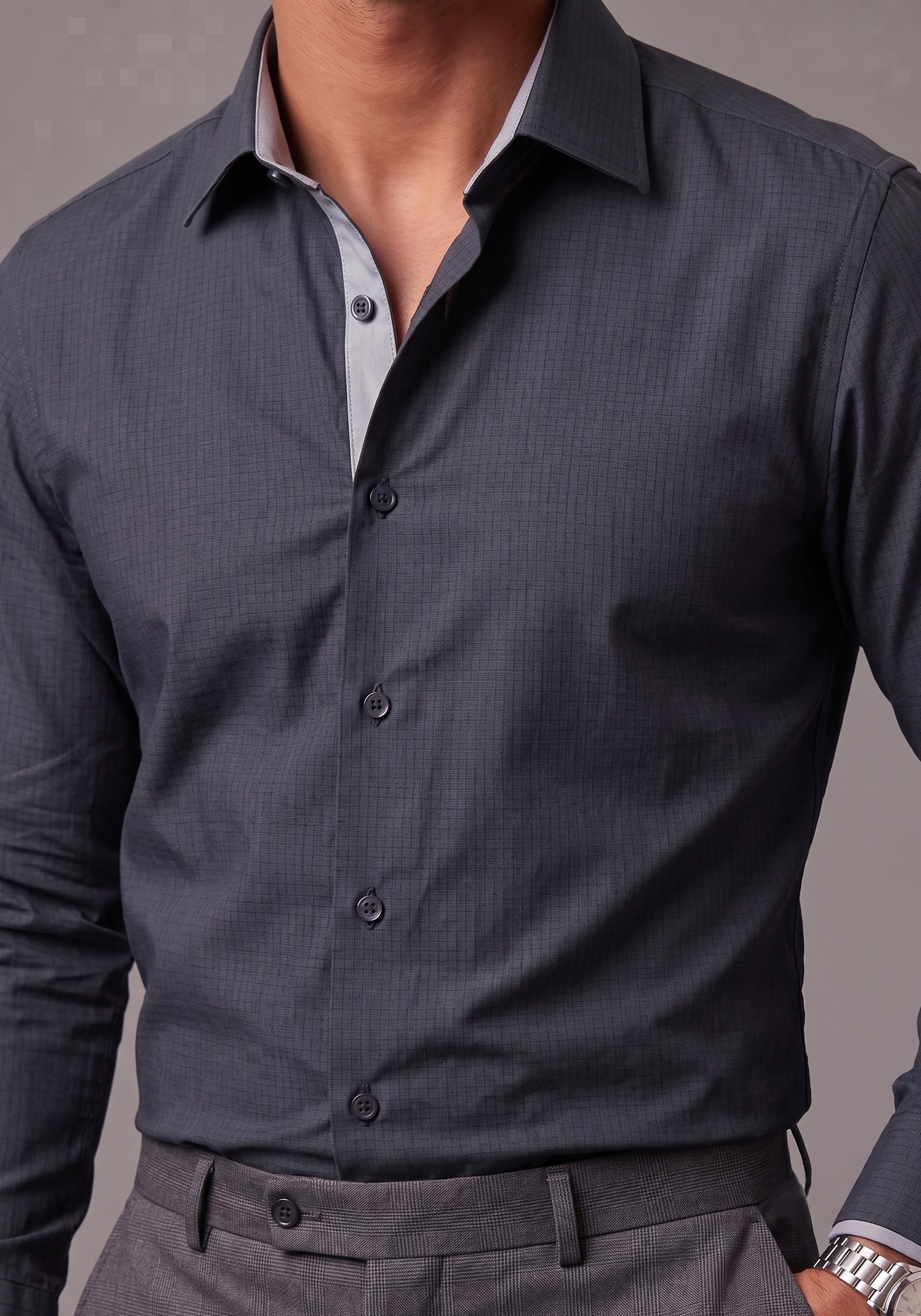 FOCUS Self Essential Black Checked Dress Shirt