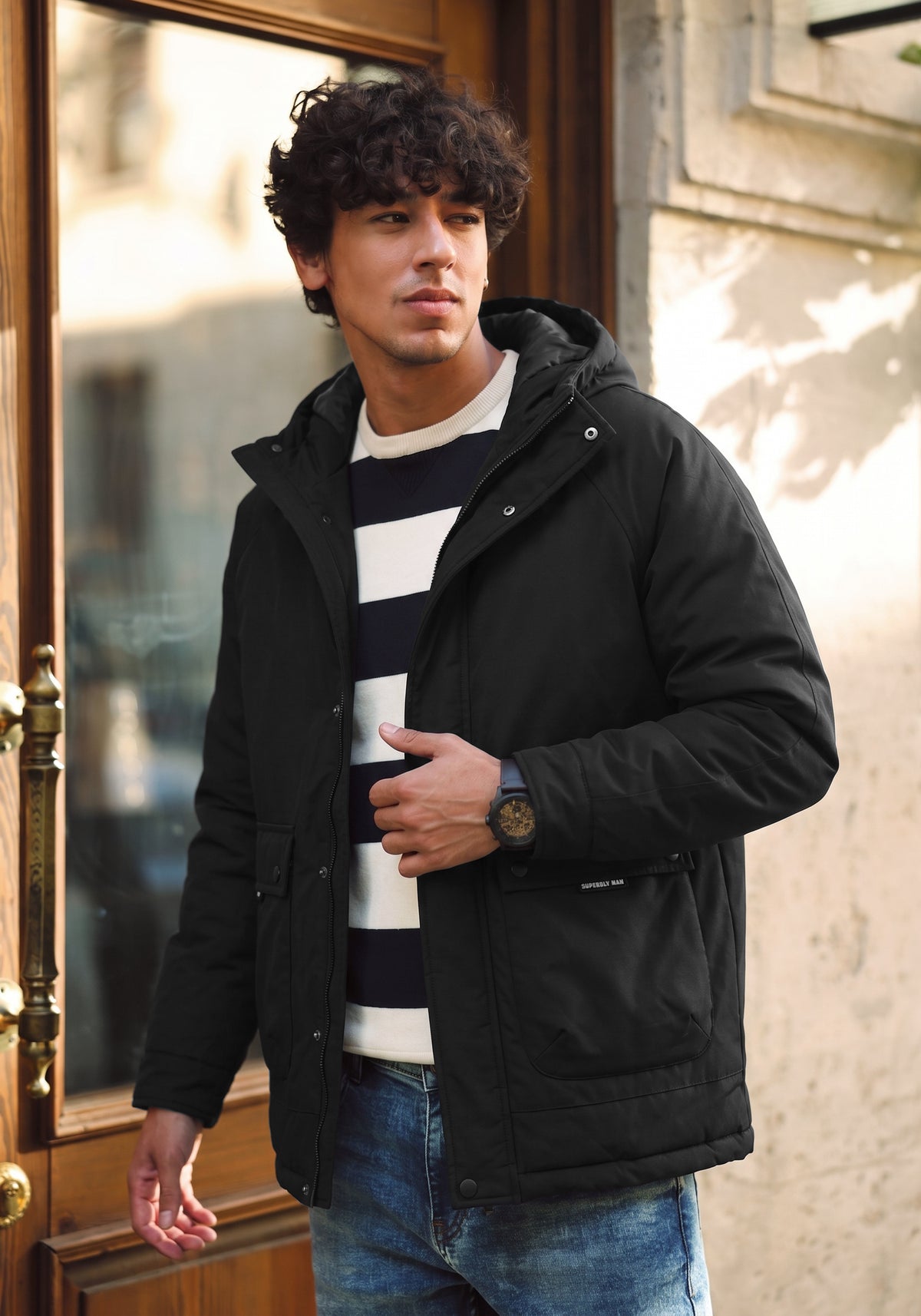 Men's Black Hooded Winter Jacket