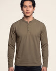 Men's Dark Brown  Long Sleeve Henley Shirt