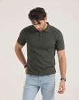 Olive Texture Zip Polo