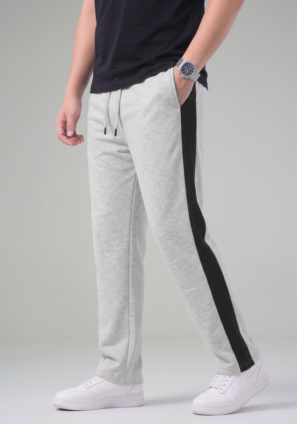 Gray Side-Stripe Track Pants