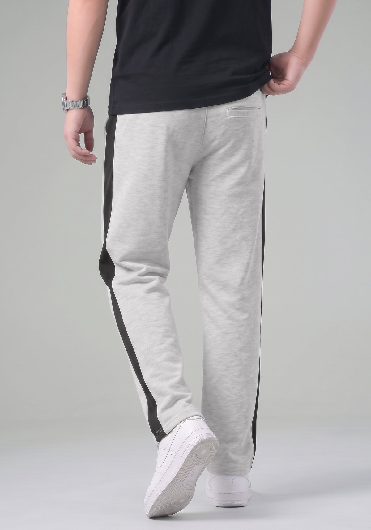 Gray Side-Stripe Track Pants