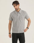 Grey Striped Pocket Polo