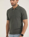 Olive Texture Zip Polo