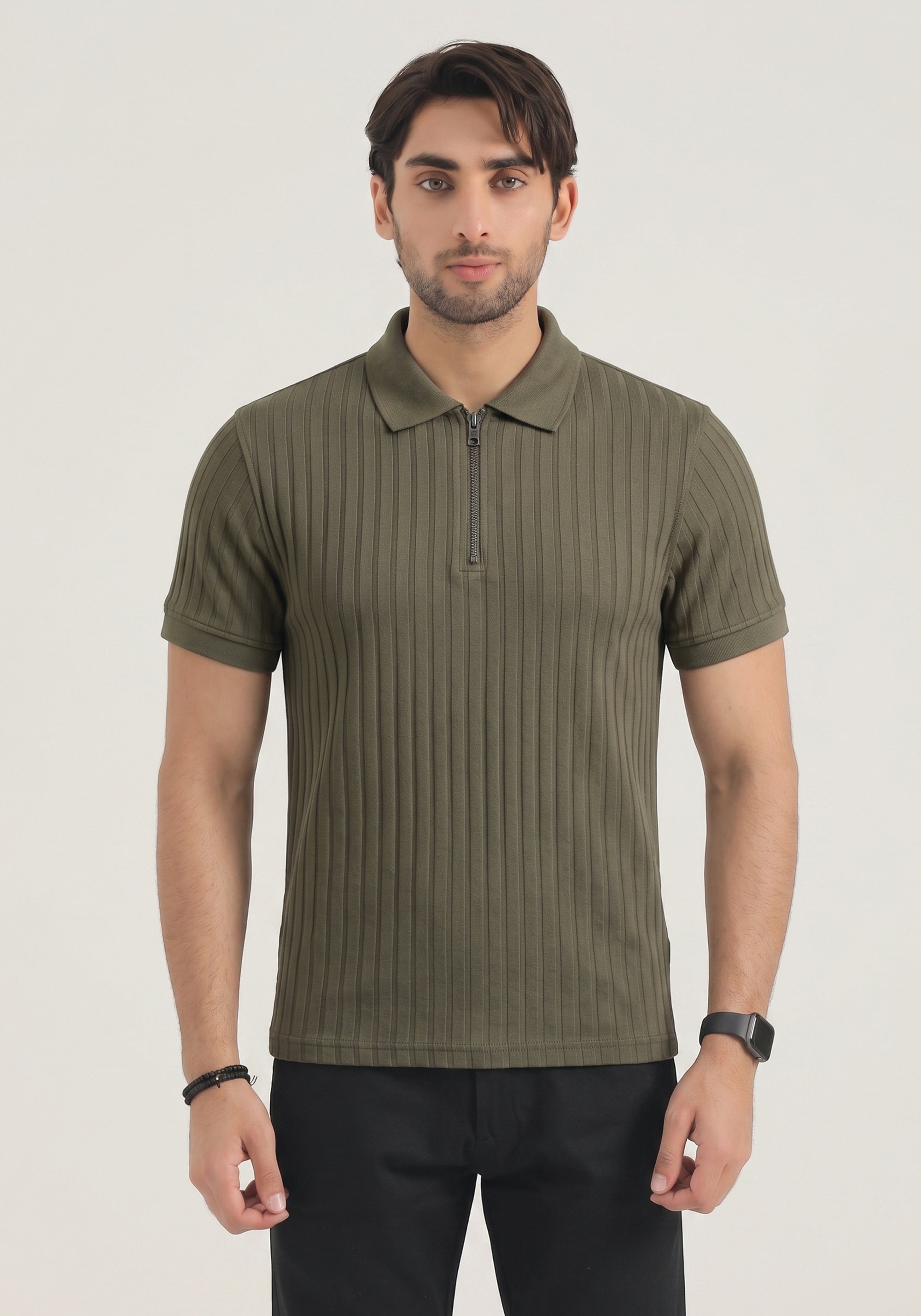 Olive Zip Polo
