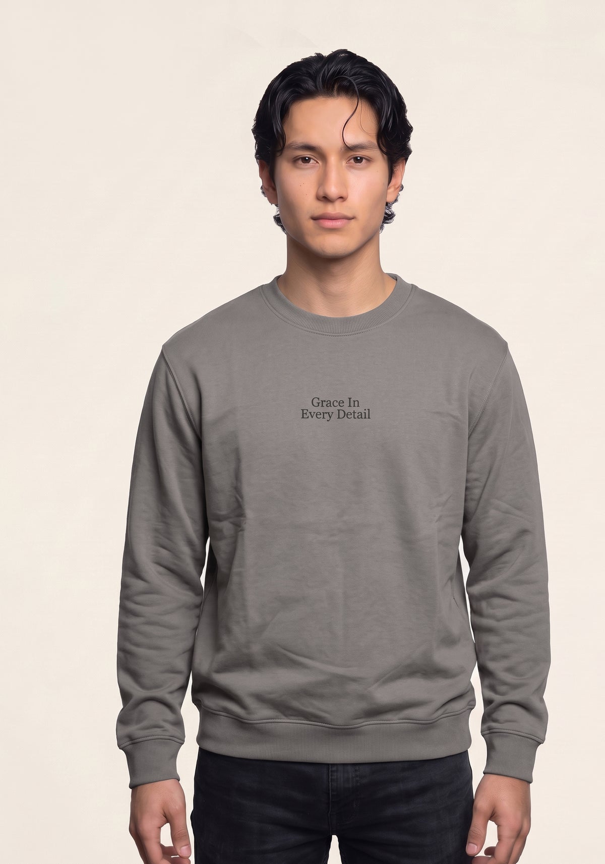 Men's Olive Grey Crewneck Graphic Sweatshirt