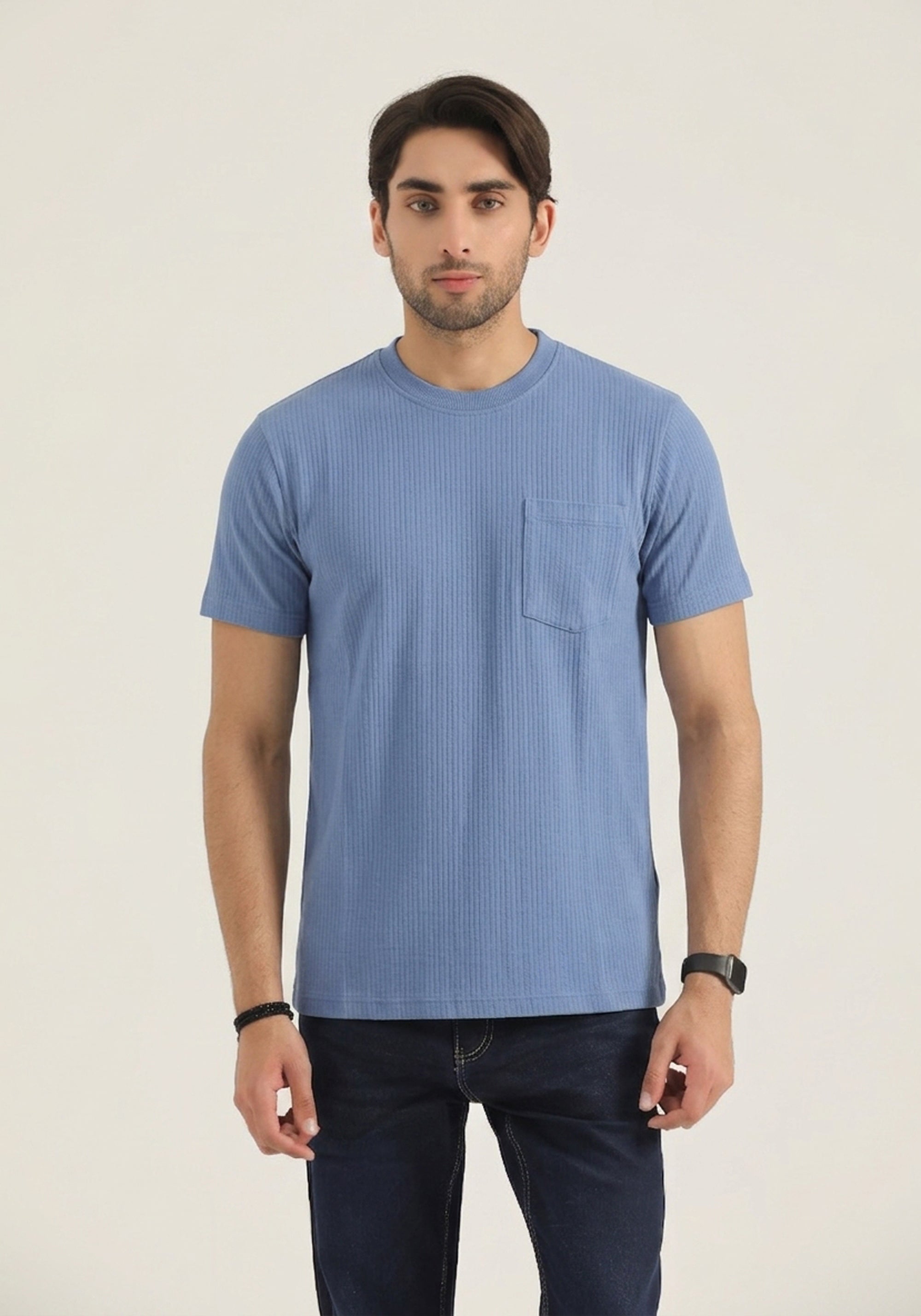 Slate Blue Textured Crew Neck