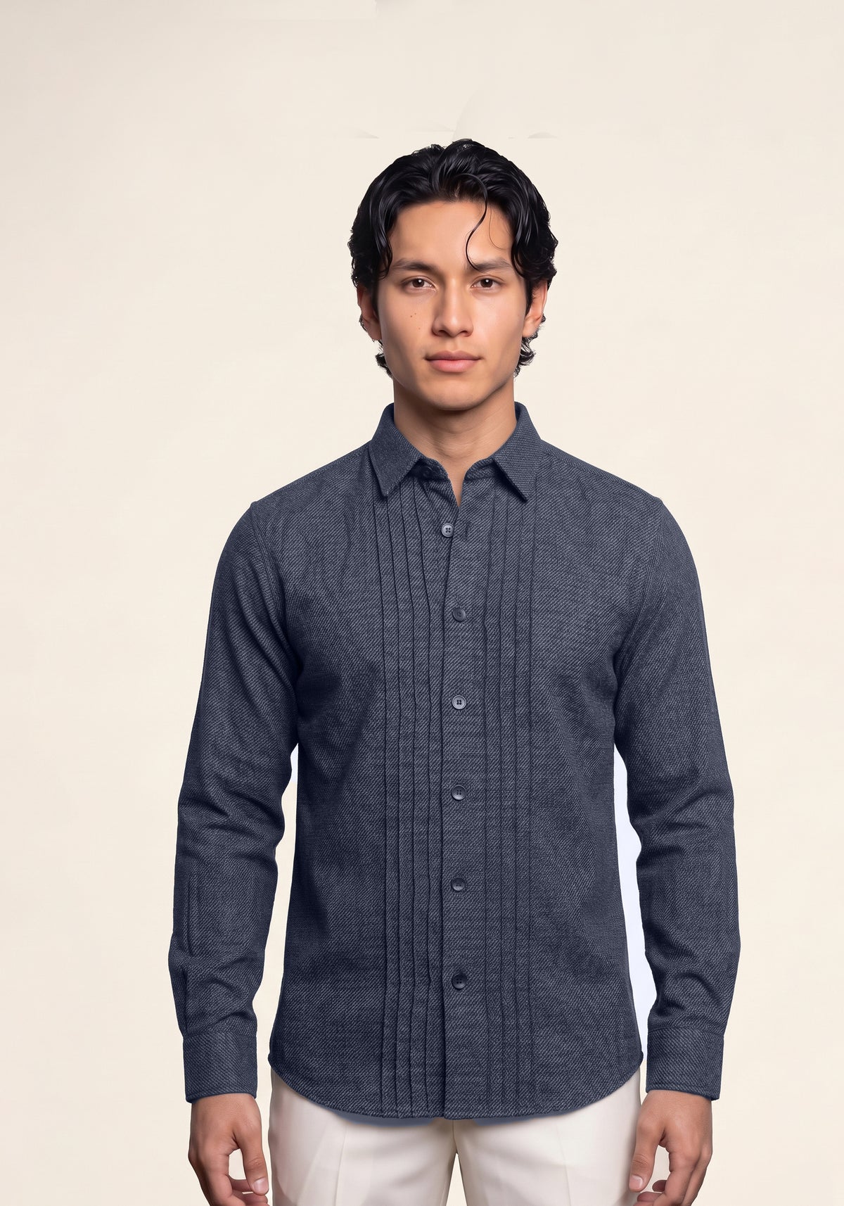 Men’s Blue Pleated Tuxedo Shacket
