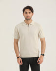 Cream Texture Zip Polo