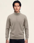 Men's Classic Beige Half-Zip Mock Neck Sweater