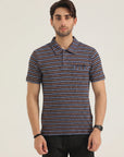 Navy Striped Pocket Polo