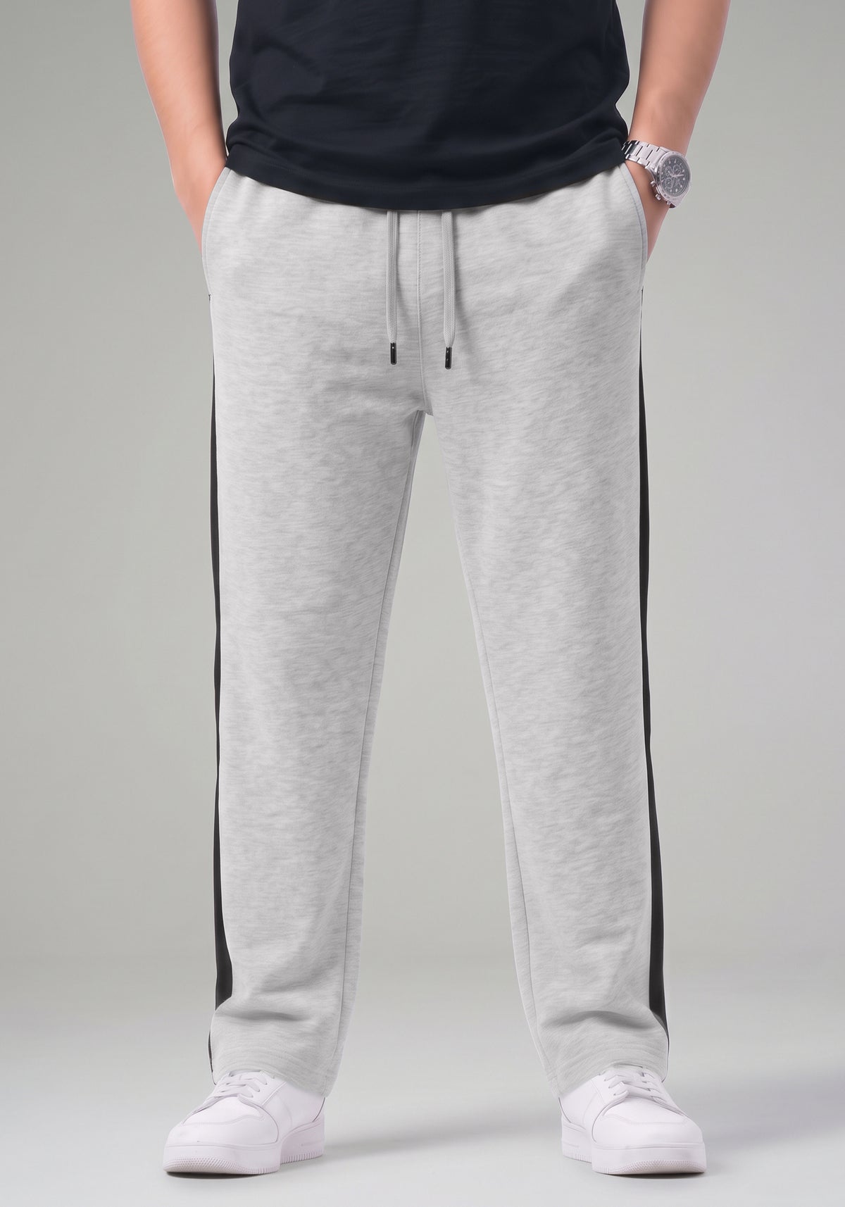 Gray Side-Stripe Track Pants