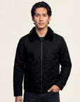 Men's Black Fur Collar Zip Jacket