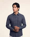 Men’s Blue Pleated Tuxedo Shacket