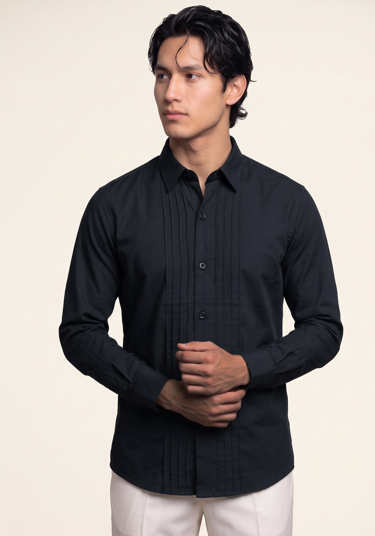 Men’s Charcoal Pleated Tuxedo Shacket