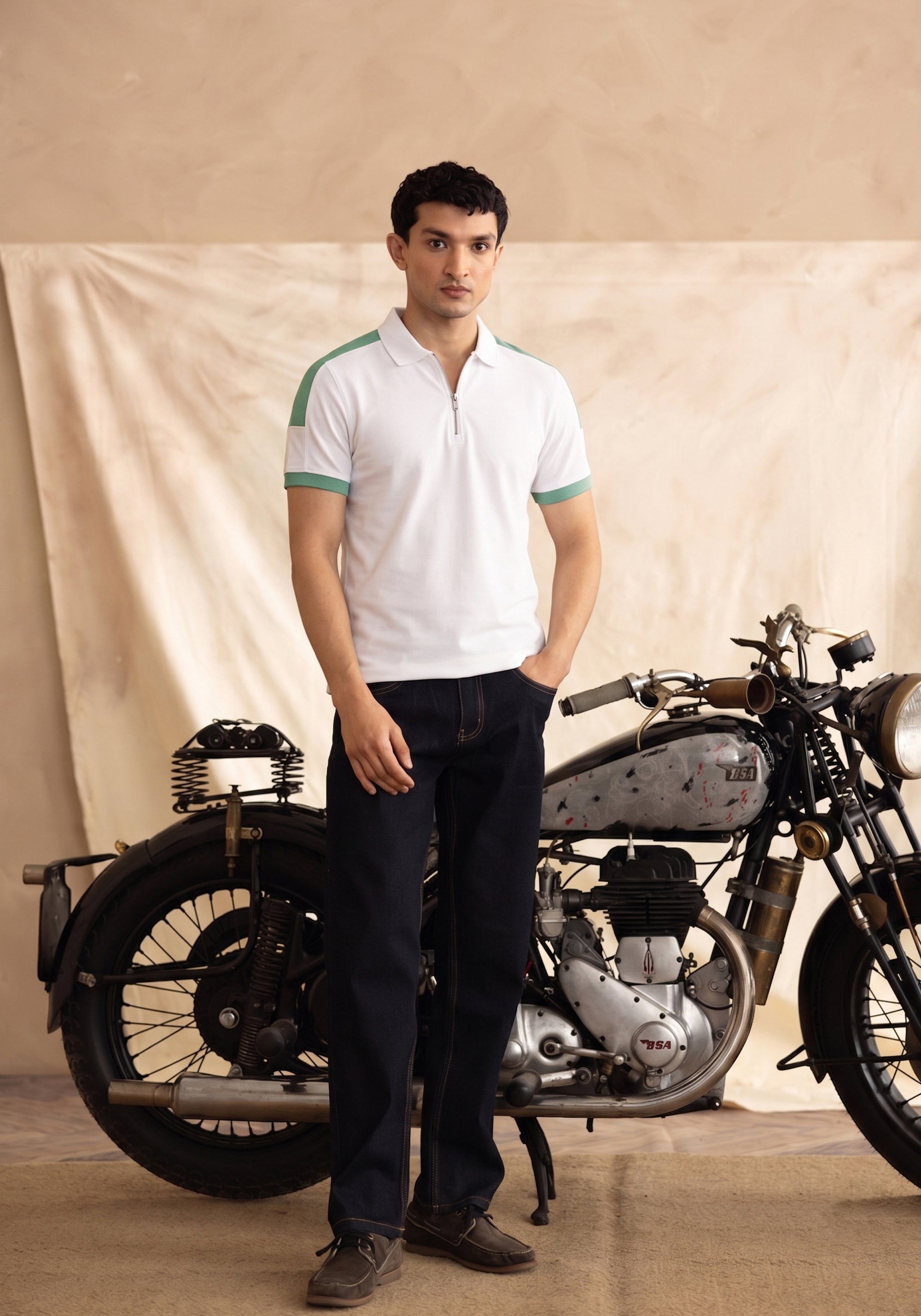 White Zip-Up polo Short