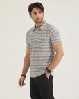 Grey Striped Pocket Polo