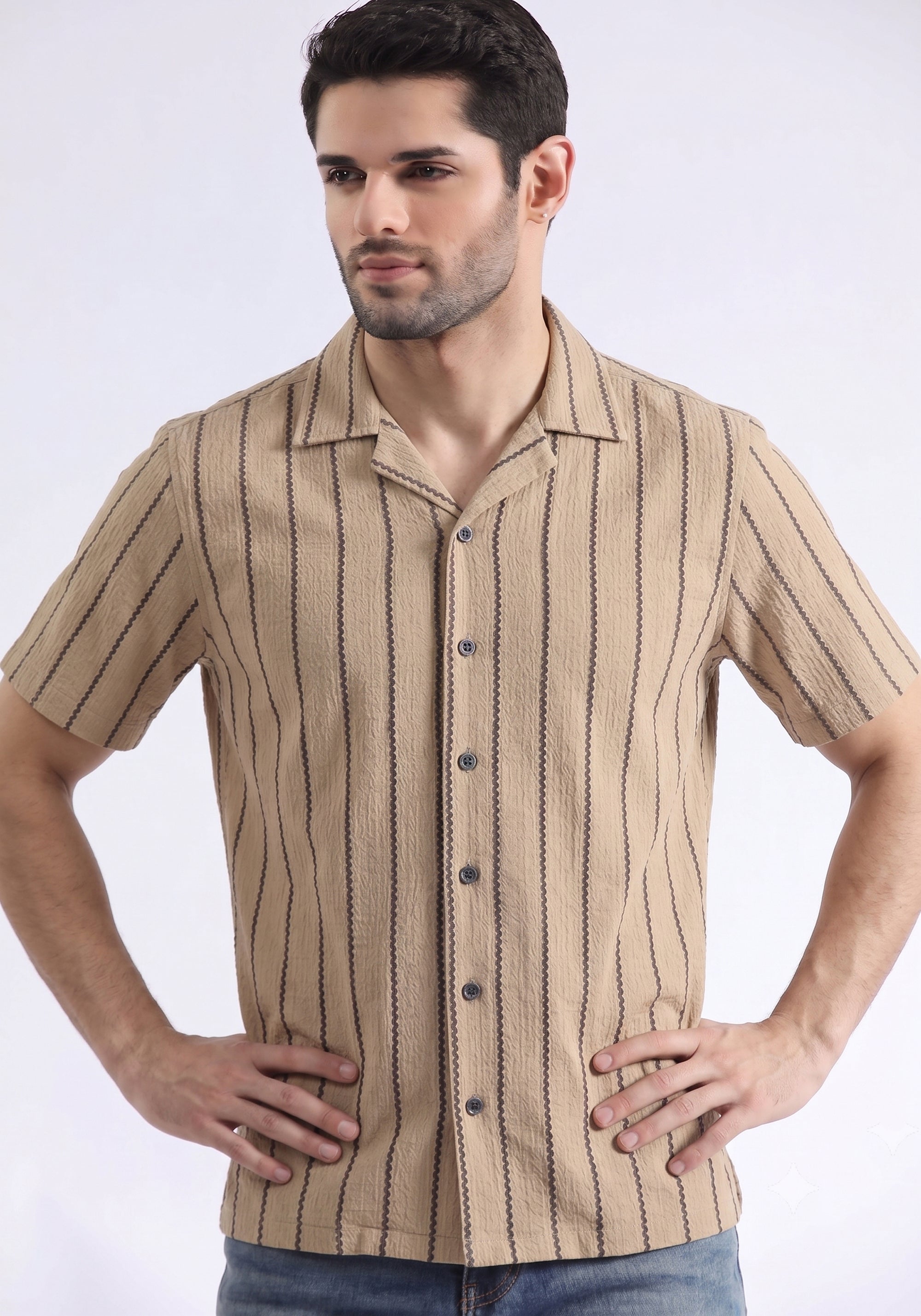 Brown Lining Textured Casual Shirt