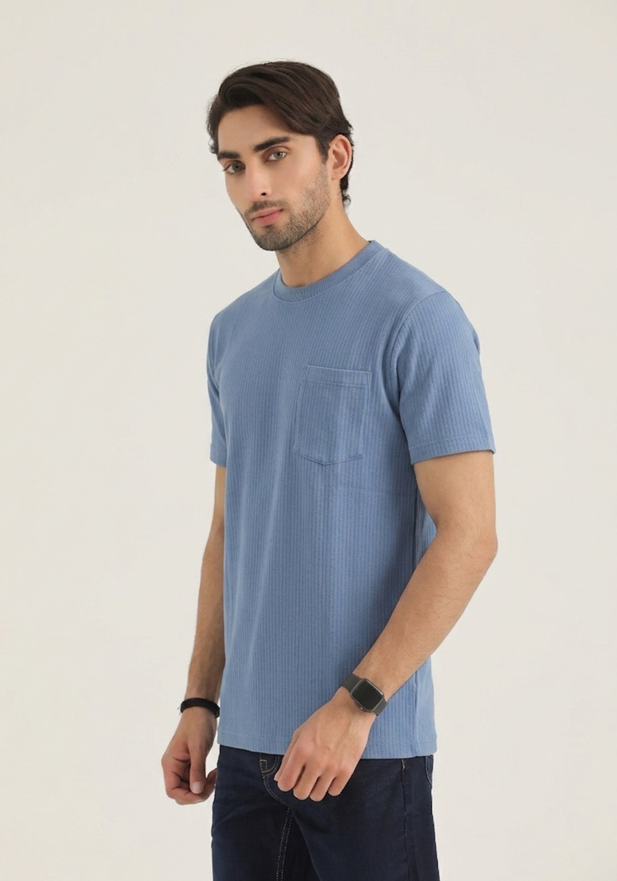 Slate Blue Textured Crew Neck